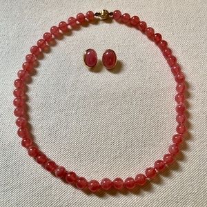 Rhodochrosite Bead Necklace and Earring Set